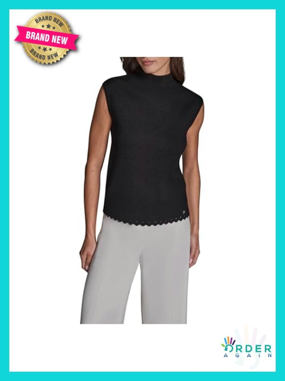 Sleeveless Mock Neck Sweater Vest Scalloped Hem